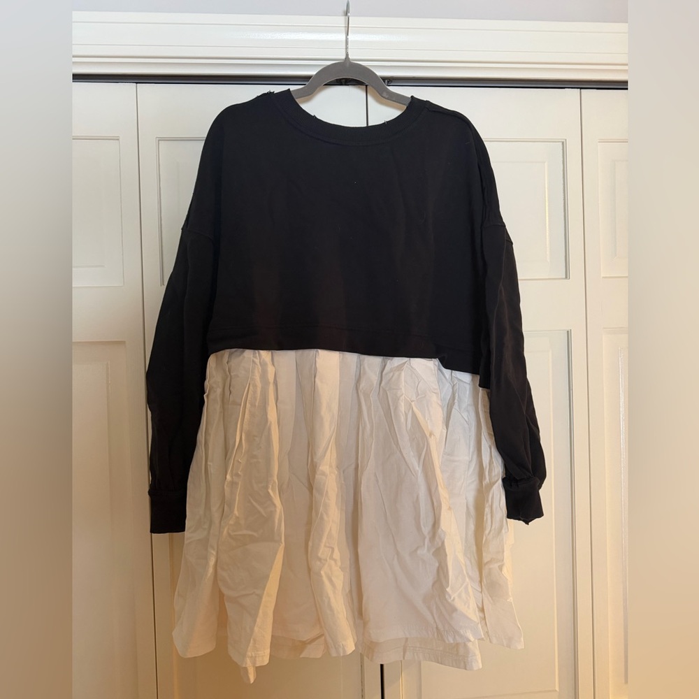 Free People Black and Cream Layered Sweatshirt